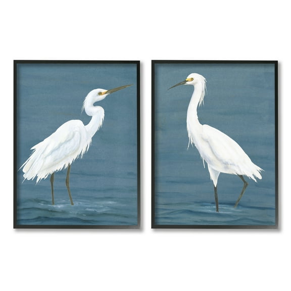 Stupell Industries White Egrets on Shore Animals & Insects Painting Black Framed Art Print Wall Art, 11 x 14