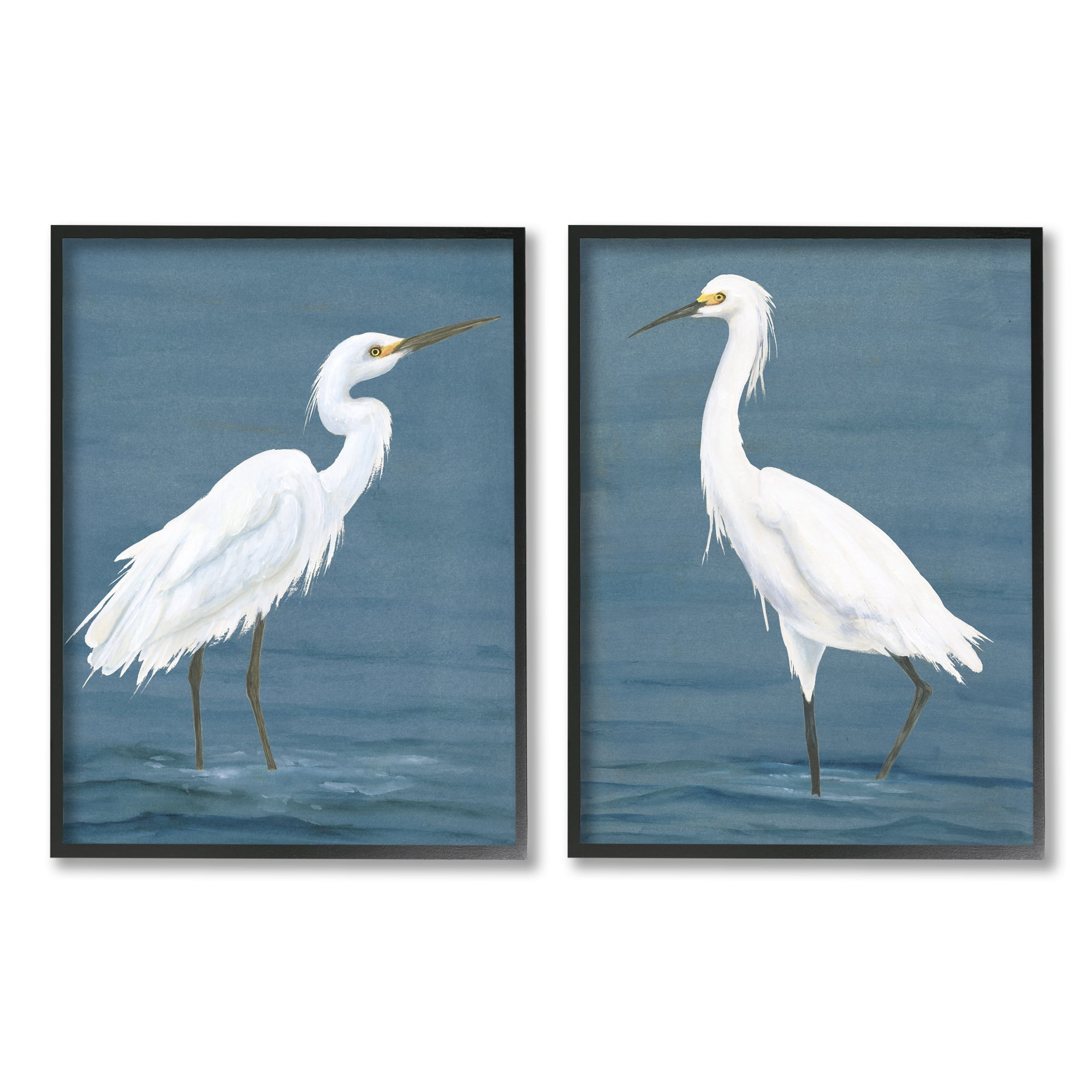 Stupell Industries White Egrets on Shore Animals & Insects Painting Black Framed Art Print Wall Art, 16 x 20