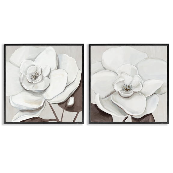 Stupell Industries White Elegant Blooms 2 Piece Black Framed Giclee Art Set design by Hannah Dawson, 12 x 12