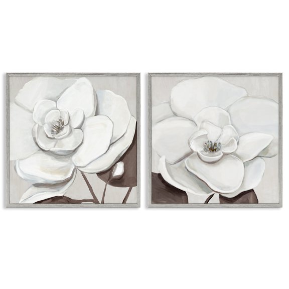 Stupell Industries White Elegant Blooms 2 Piece Gray Framed Giclee Art Set design by Hannah Dawson, 12 x 12