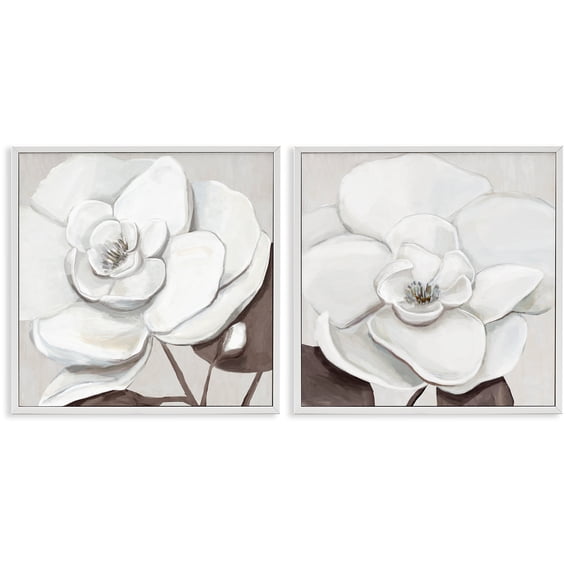 Stupell Industries White Elegant Blooms 2 Piece White Framed Giclee Art Set design by Hannah Dawson, 17 x 17