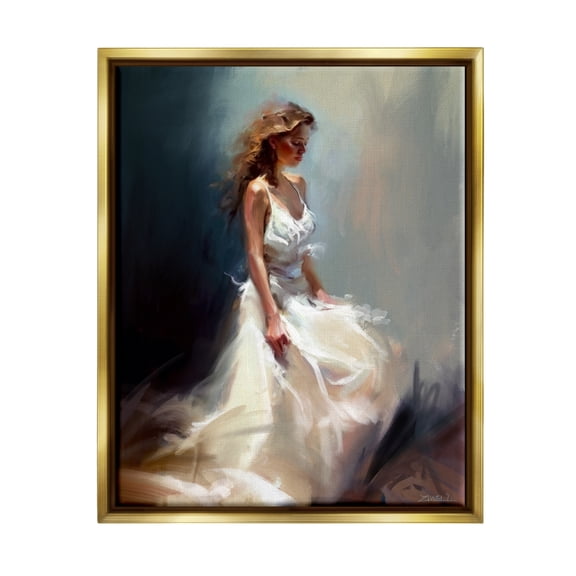 Stupell Industries White Evening Gown Fashion Girl Beauty & Fashion Painting Gold Floater Framed Art Print Wall Art