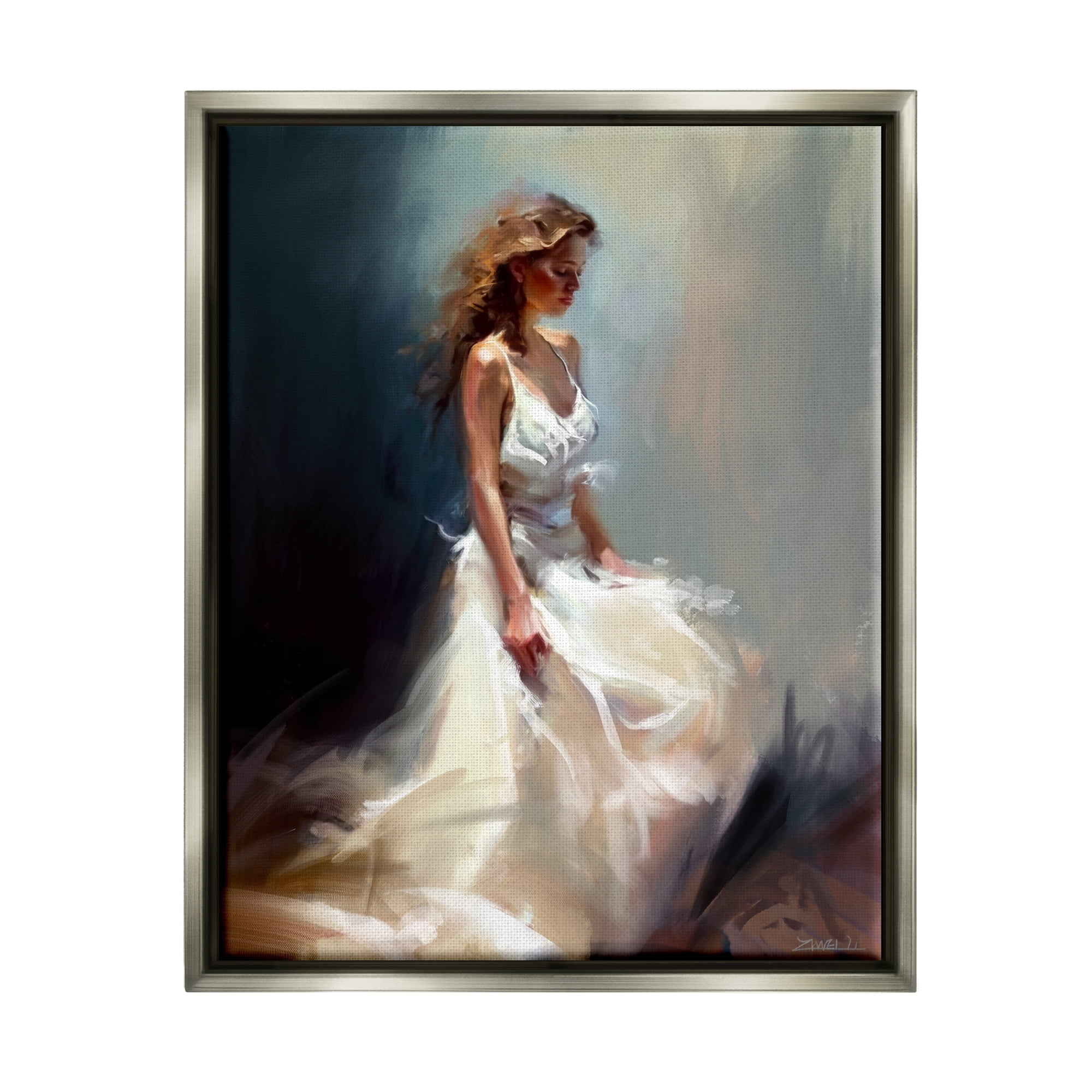 Stupell Industries White Evening Gown Fashion Girl Beauty & Fashion Painting Gray Floater Framed Art Print Wall Art