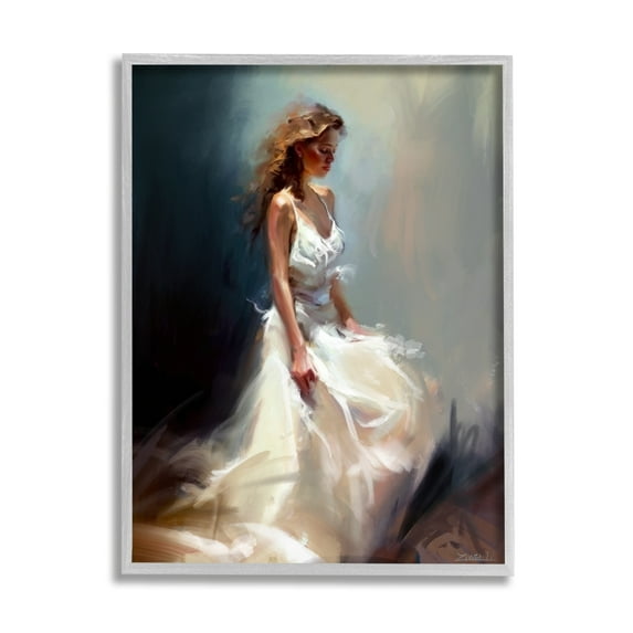 Stupell Industries White Evening Gown Fashion Girl Beauty & Fashion Painting Gray Framed Art Print Wall Art