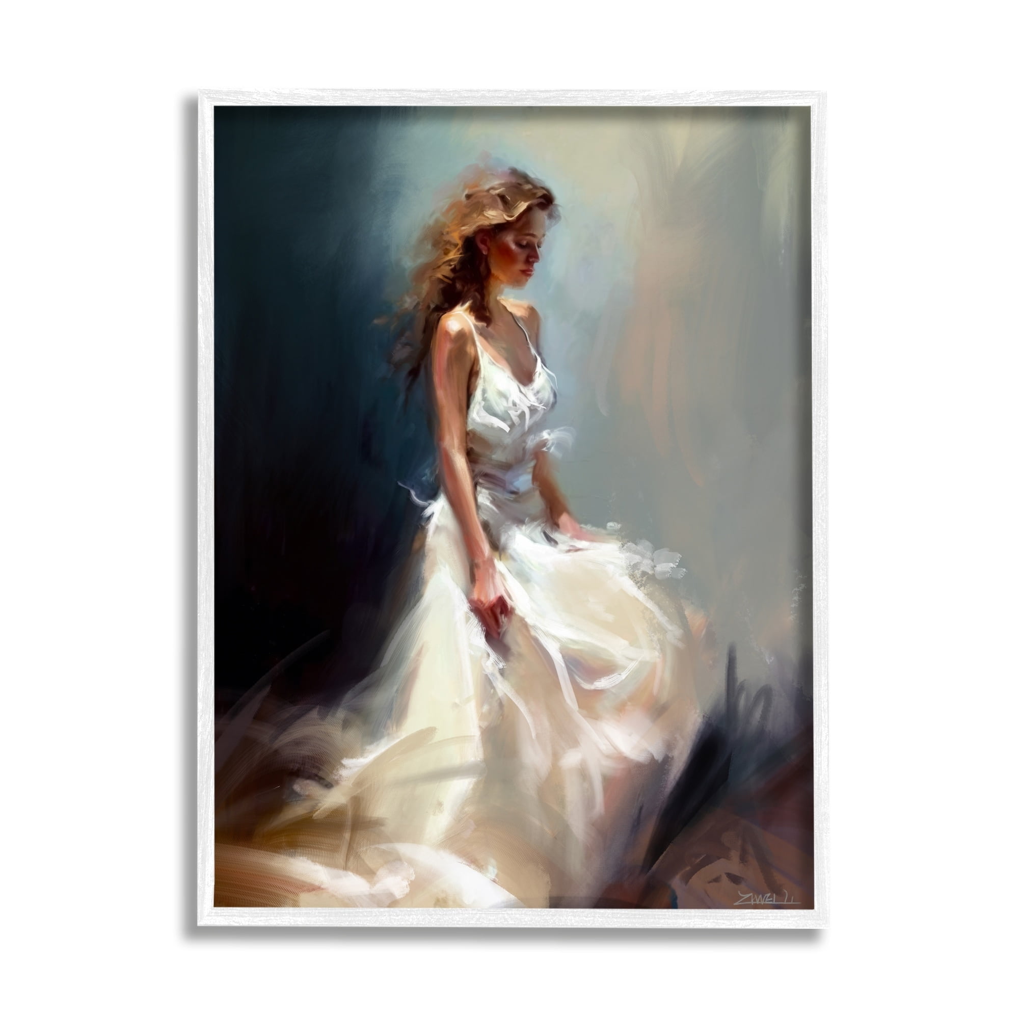 Elegant White Evening Gown Canvas Print in Wood Frame