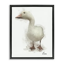 Stupell Industries White Farm Goose Animals Painting Black Floater Framed Canvas Art Print Wall Art, 17 x 21