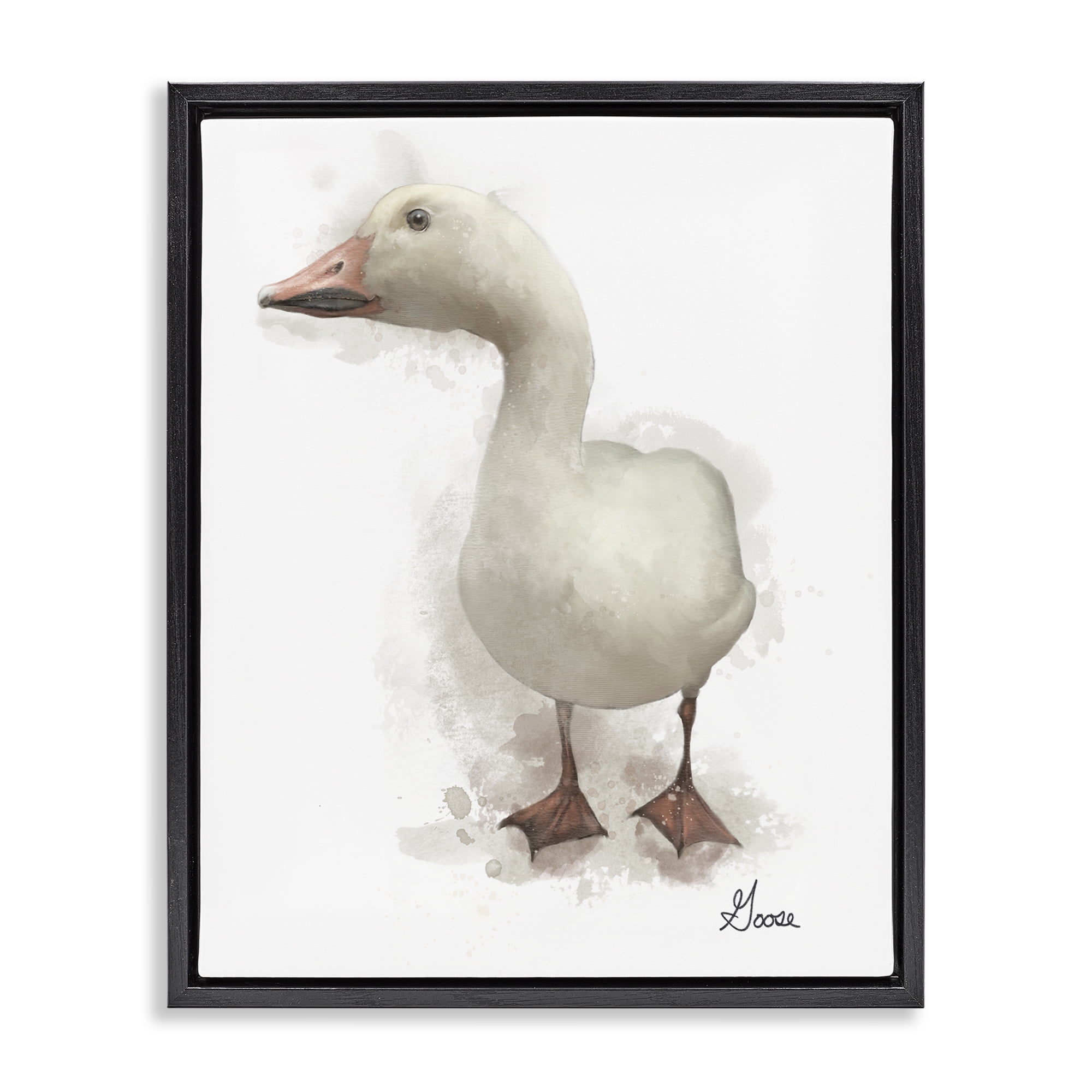 Stupell Industries White Farm Goose Animals Painting Black Floater Framed Canvas Art Print Wall Art, 25 x 31