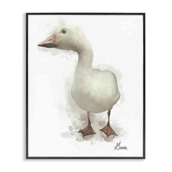 Stupell Industries White Farm Goose Animals Painting Black Framed Art Print Wall Art, 11 x 14