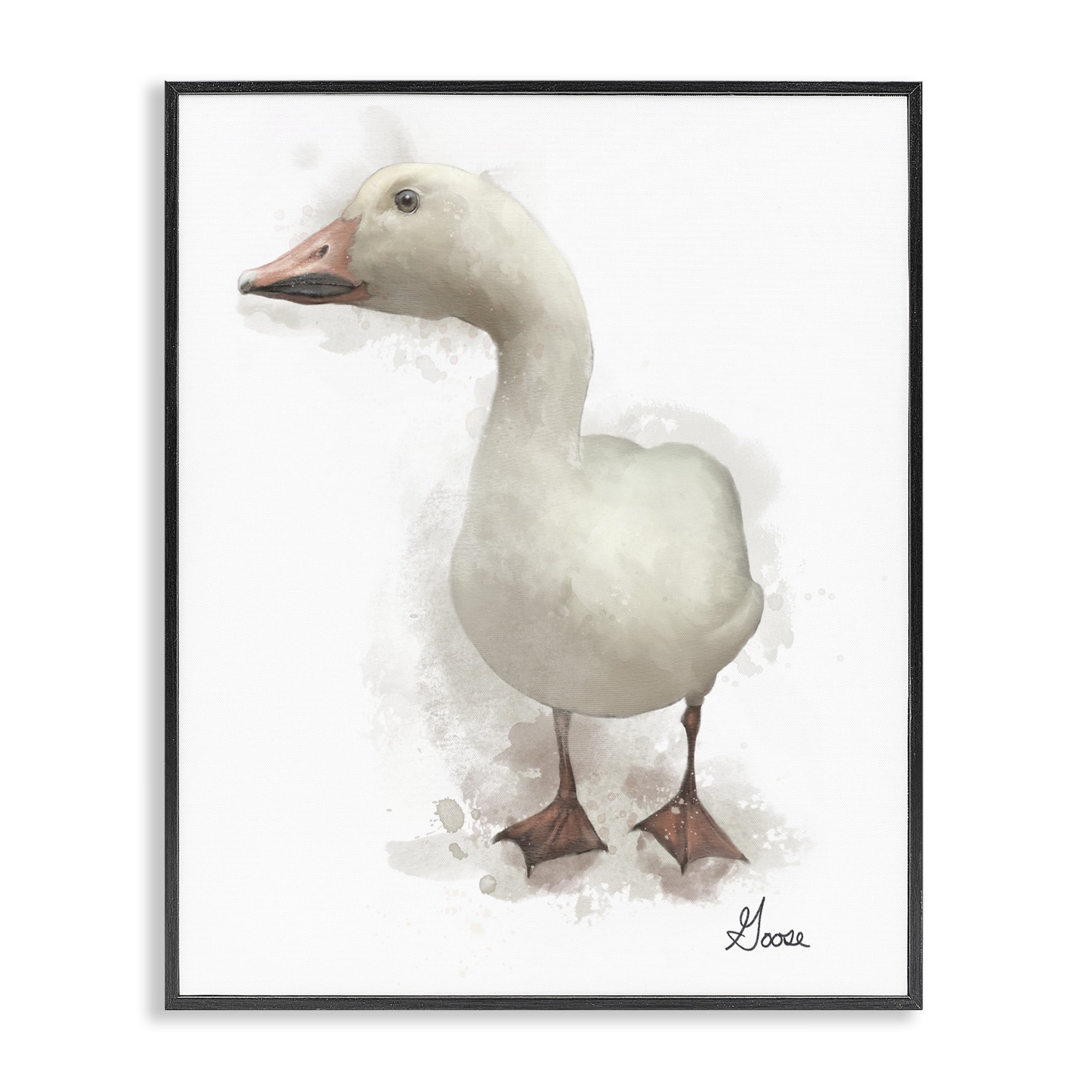 Stupell Industries White Farm Goose Animals Painting Black Framed Art Print Wall Art, 24 x 30