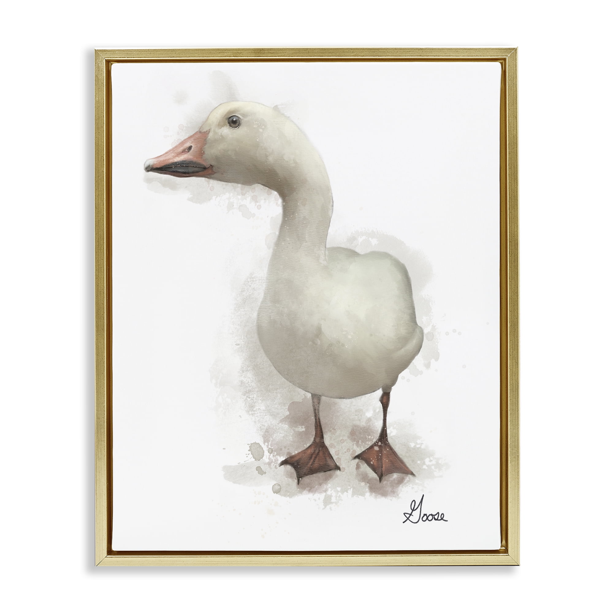 Stupell Industries White Farm Goose Animals Painting Gold Floater Framed Canvas Art Print Wall Art, 25 x 31