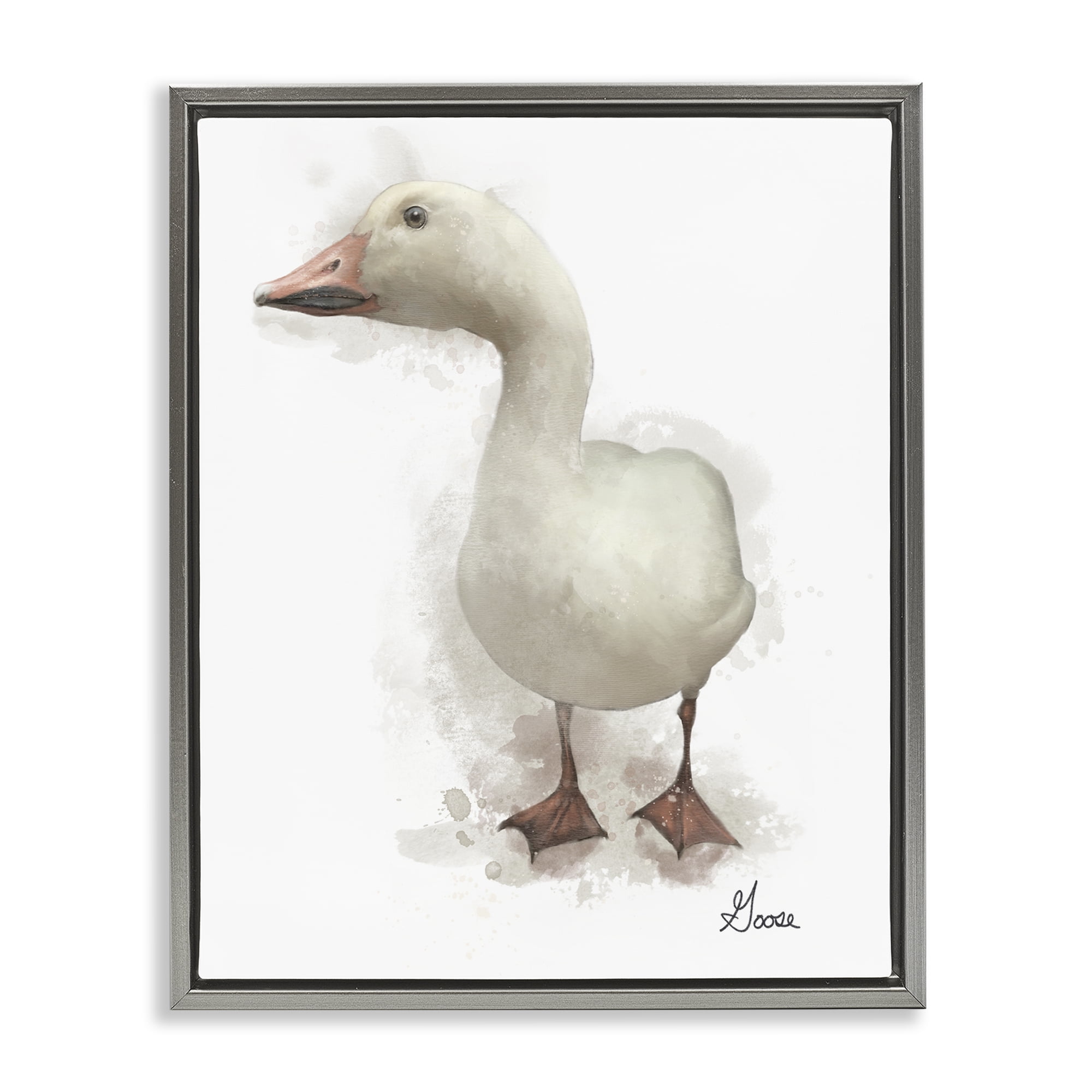 Stupell Industries White Farm Goose Animals Painting Gray Floater Framed Canvas Art Print Wall Art, 25 x 31
