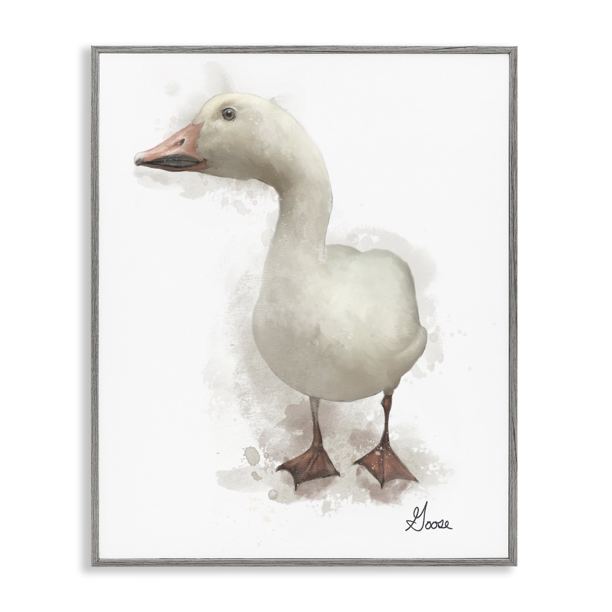 Stupell Industries White Farm Goose Animals Painting Gray Framed Art Print Wall Art, 11 x 14
