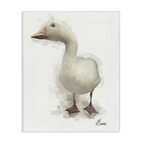 Stupell Industries White Farm Goose Animals Painting Wrapped Canvas Art Print Wall Art, 16 x 20