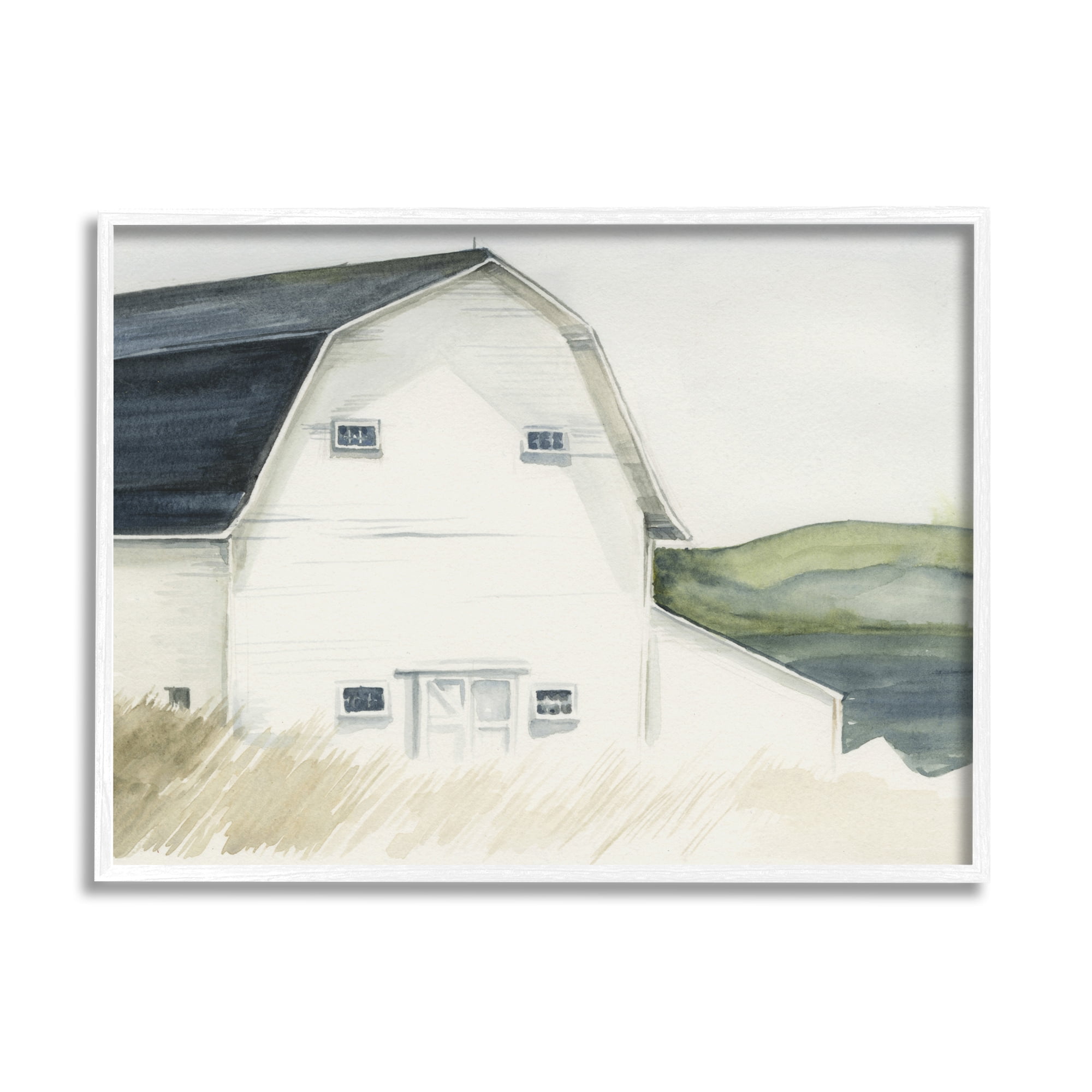 Stupell Industries White Farmhouse Barn Rural Grassland Countryside , 14 x 11, Design by Jennifer Paxton Parker