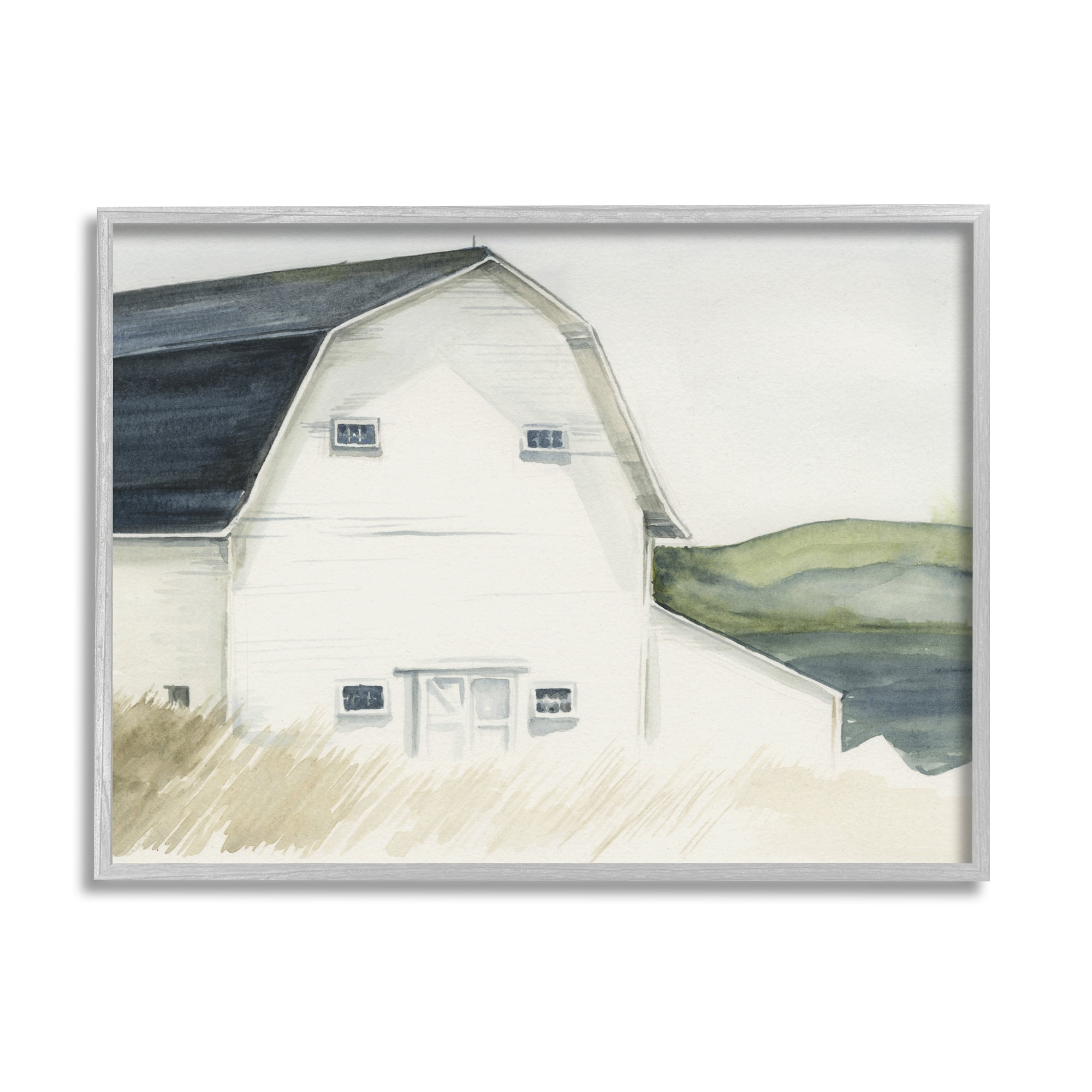 Gray Framed White Farmhouse Barn Canvas Print, 14 x 11