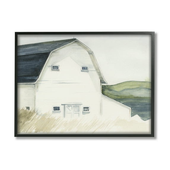 Stupell Industries White Farmhouse Barn Rural Grassland Countryside Paintings Black Framed Art Print Wall Art, 20x16, by Jennifer Paxton Parker