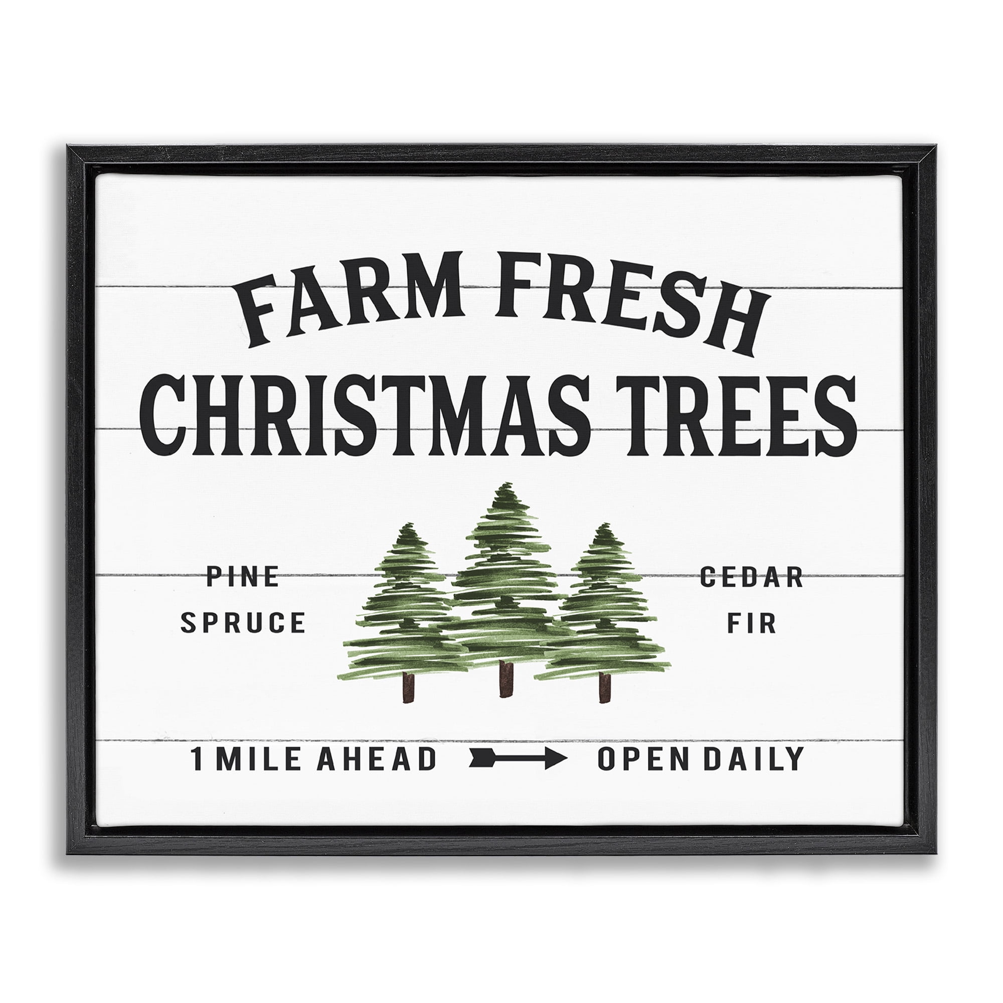 Stupell Industries White Farmhouse Christmas Tree Sign Holiday Painting Black Floater Framed Canvas Art Print Wall Art, 31 x 25