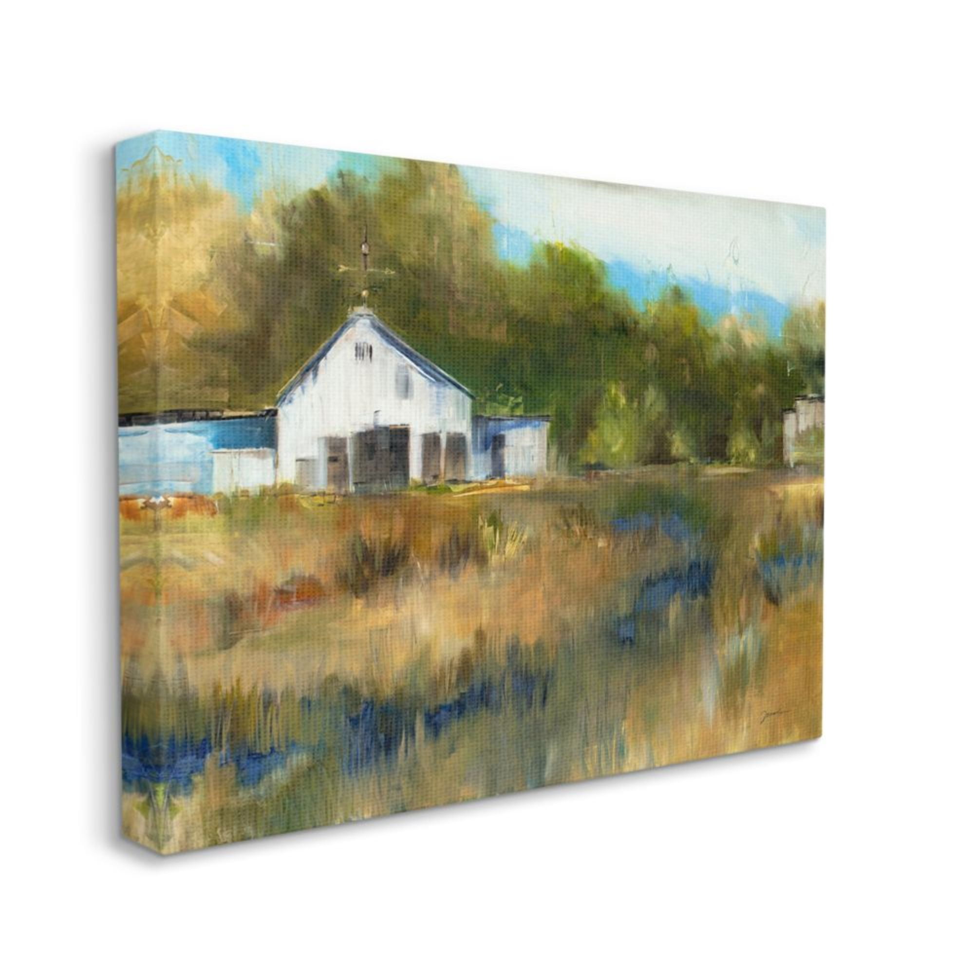 Stupell Industries White Farmhouse Landscape Rustic Rolling Grassland Design by Liz Jardine, 16" x 20"
