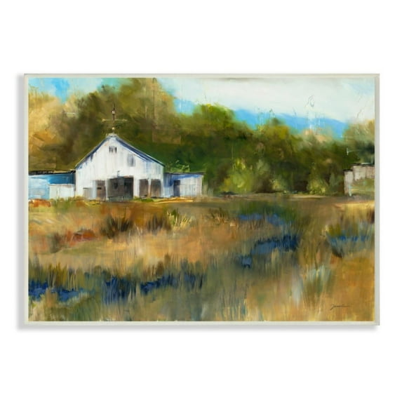 Stupell Industries White Farmhouse Landscape Rustic Rolling Grassland Design by Liz Jardine
