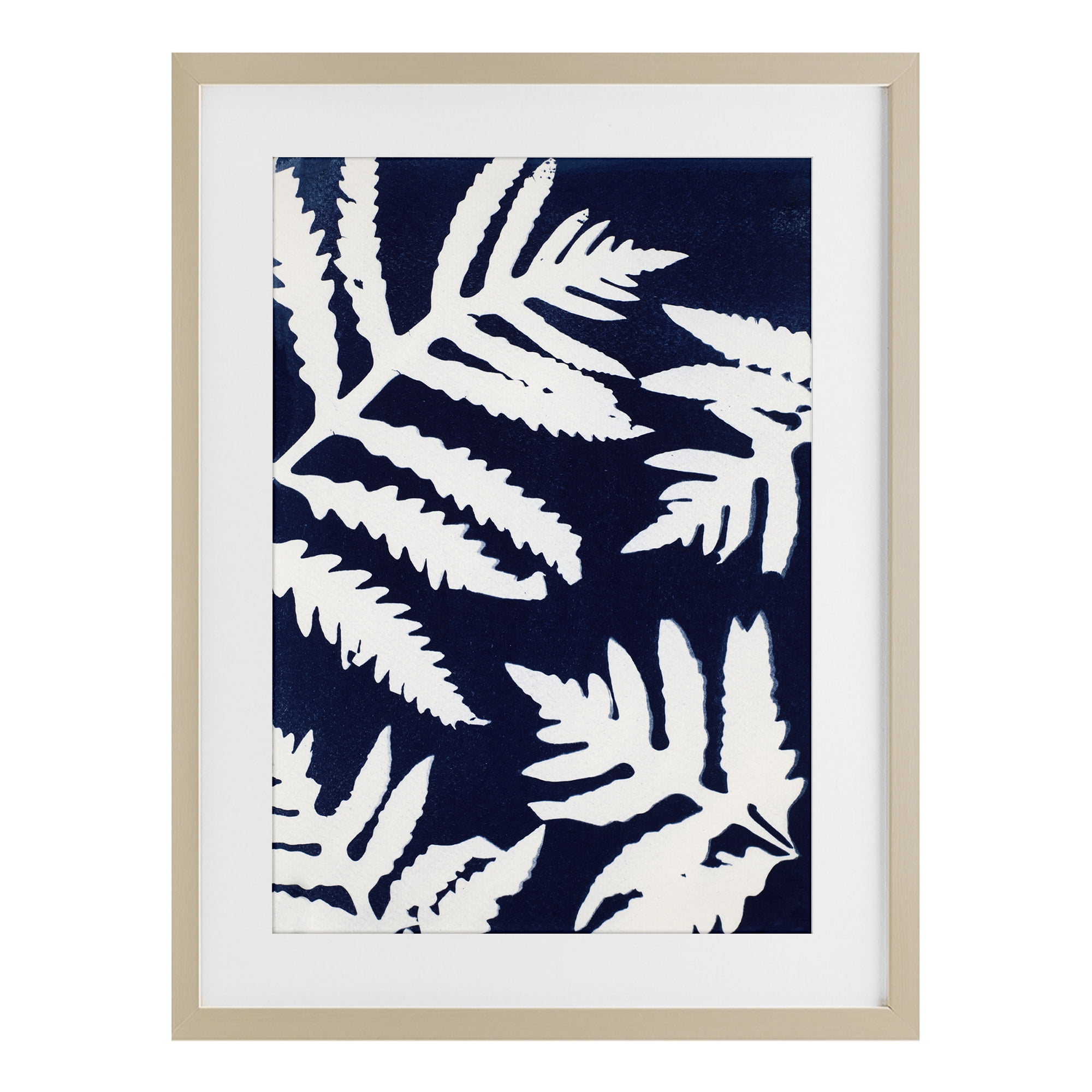 Stupell Industries White Ferns on Indigo Birch Framed Print Under Glass, design by Lynn Byrd