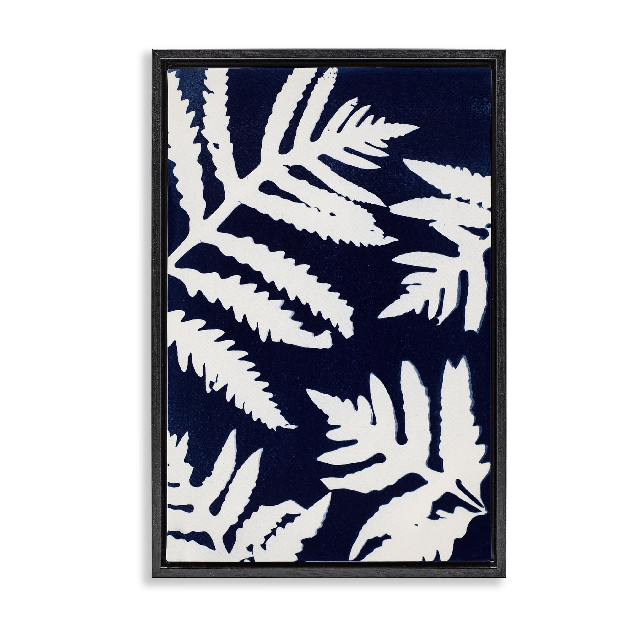 Stupell Industries White Ferns on Indigo Black Framed Floater Canvas Wall Art, design by Lynn Byrd