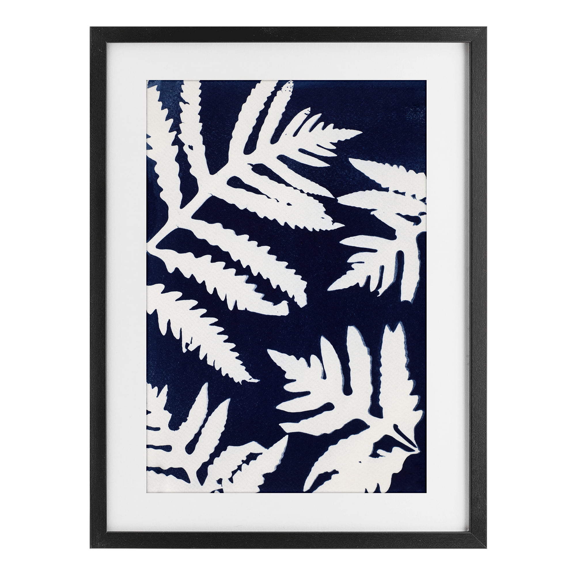 Stupell Industries White Ferns on Indigo Black Framed Print Under Glass, design by Lynn Byrd