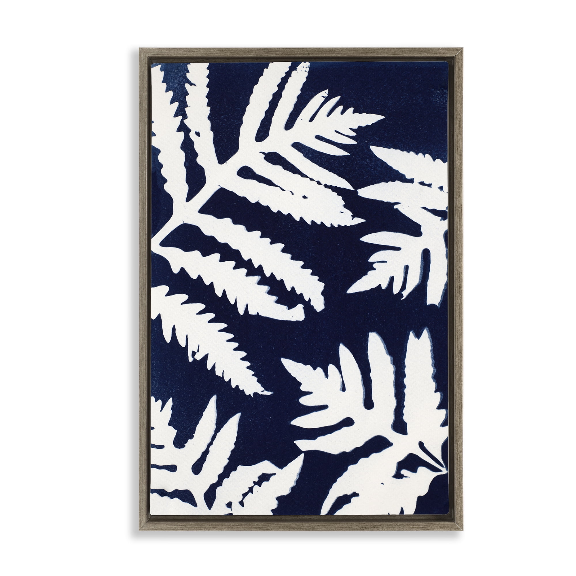 Stupell Industries White Ferns on Indigo Brown Framed Floater Canvas Wall Art, design by Lynn Byrd
