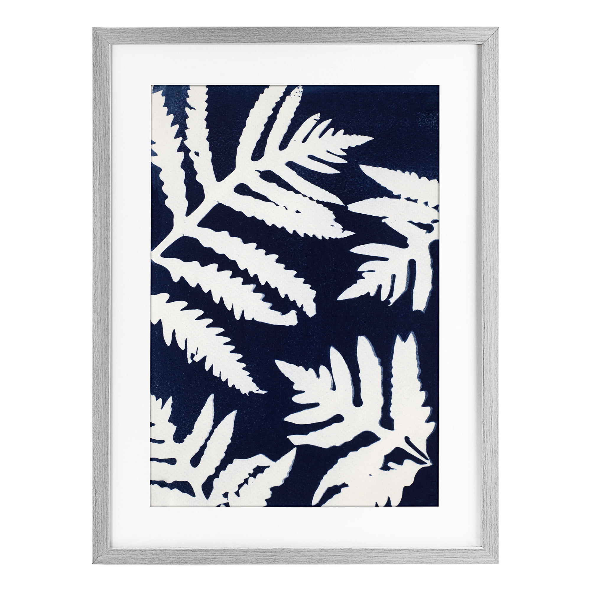 Stupell Industries White Ferns on Indigo Gray Framed Print Under Glass, design by Lynn Byrd