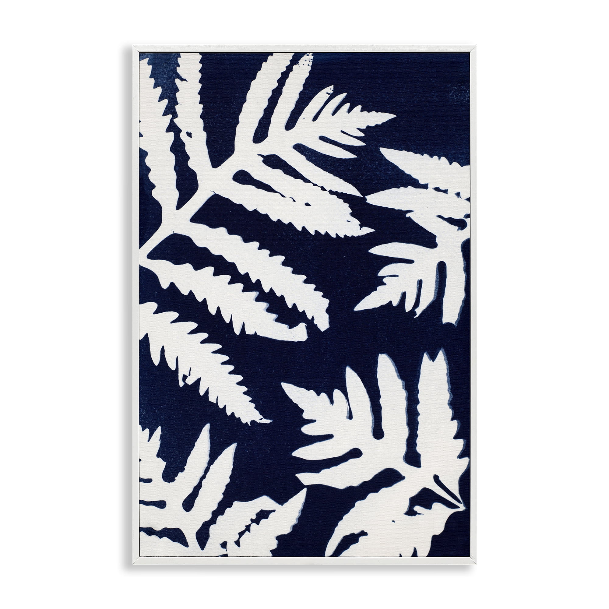 Stupell Industries White Ferns on Indigo White Framed Giclee Art, design by Lynn Byrd