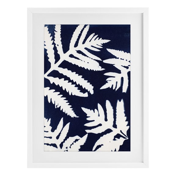 Stupell Industries White Ferns on Indigo White Framed Print Under Glass, design by Lynn Byrd