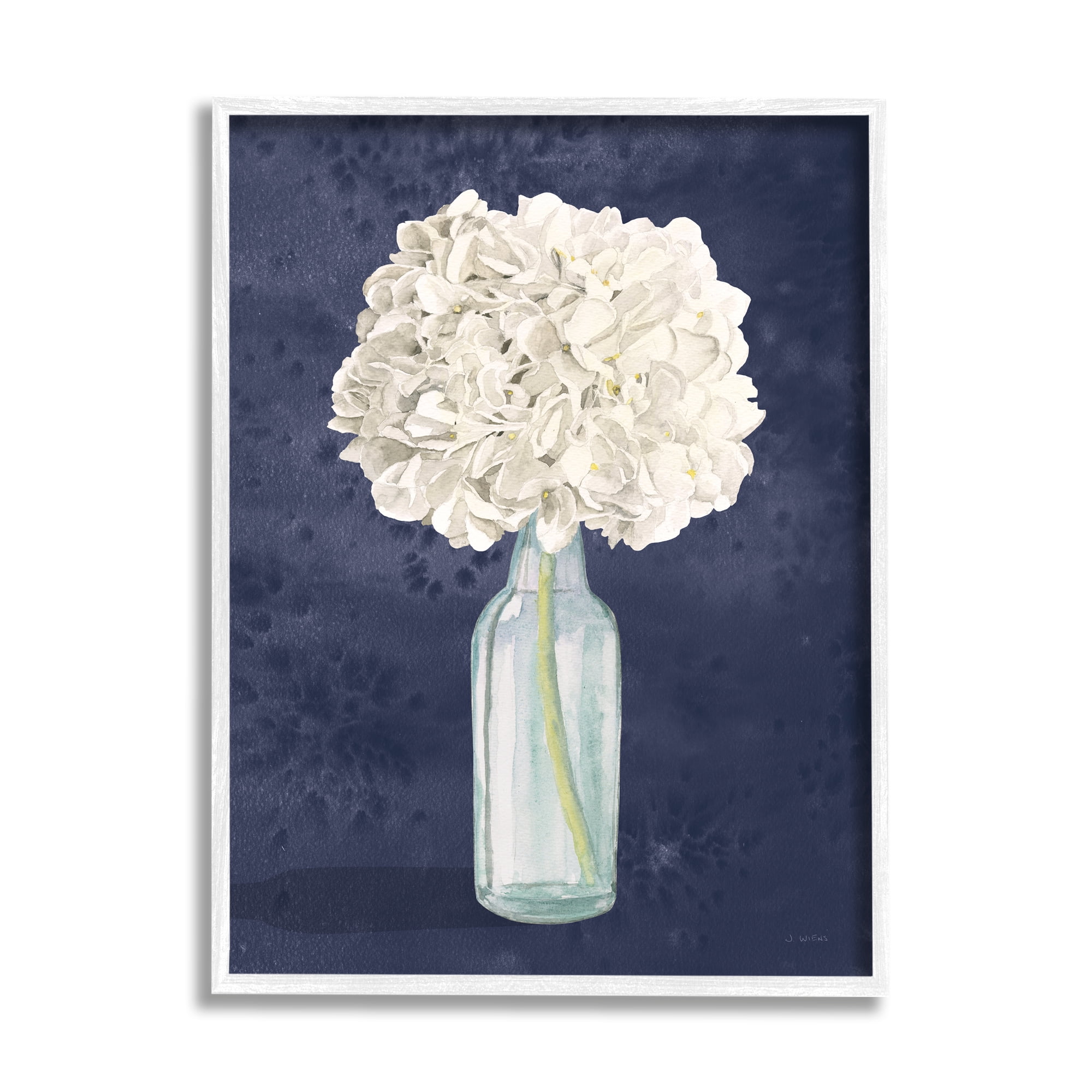 Stupell Industries White Floral Bouquet in Bottle Blue Painting, 16 x 20,Design by James Wiens