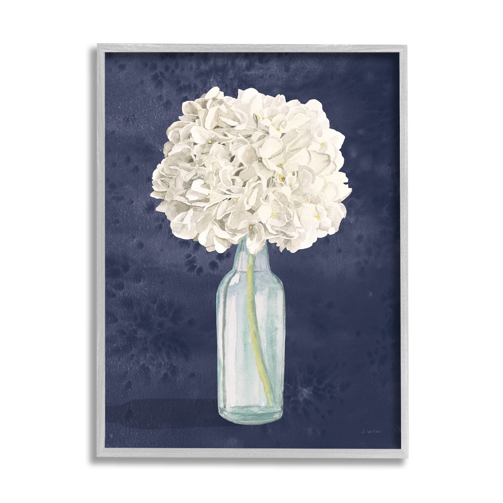 Stupell Industries White Floral Bouquet in Bottle Blue Painting, 24 x 30,Design by James Wiens