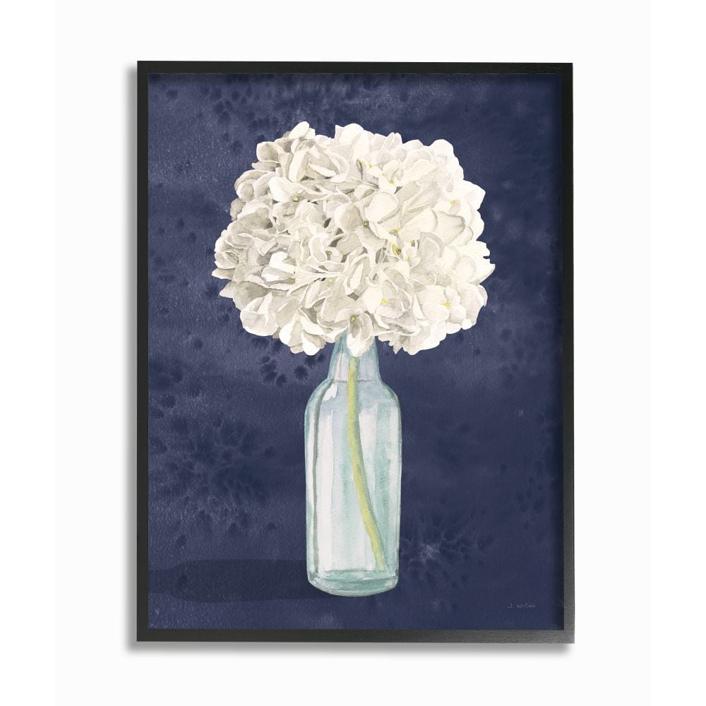 Stupell Industries White Floral Bouquet in Bottle Blue Painting Framed Wall Art Design by James Wiens, 11" x 14", Black Framed
