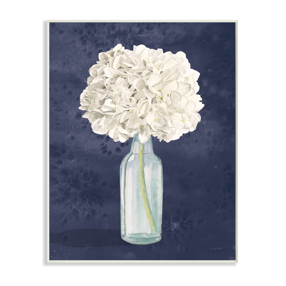 White Floral Bouquet in Blue Bottle Painting on MDF Wood