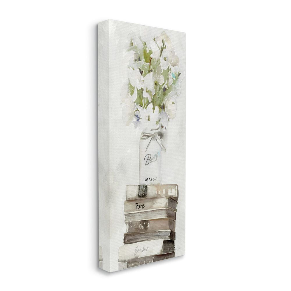 Stupell Industries White Floral Bouquet on Distressed Books Watercolor Canvas Wall Art Design by Stellar Design Studio, 10" x 24"