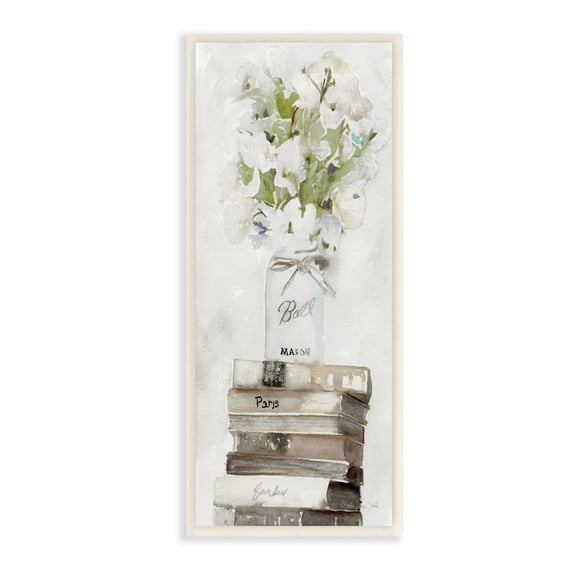 Stupell Industries White Floral Bouquet on Distressed Books Watercolor Unframed Art Print Wall Art, 7x17, by Stellar Design Studio