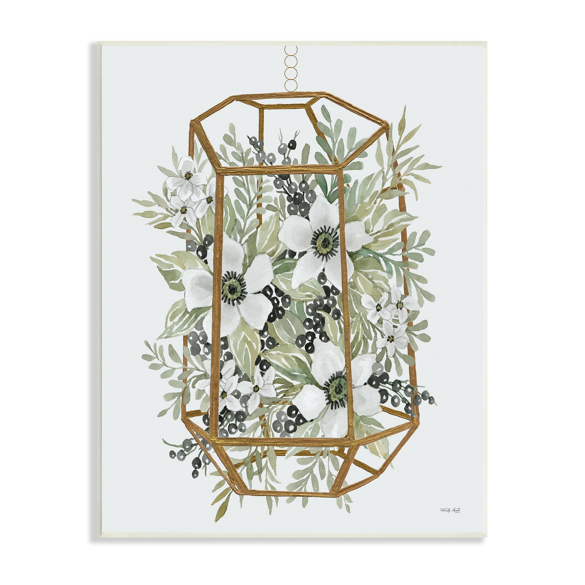 Stupell Industries White Floral Poppies Botanical Berries Modern Geometric Planter,10 x 15, Design by Cindy Jacobs