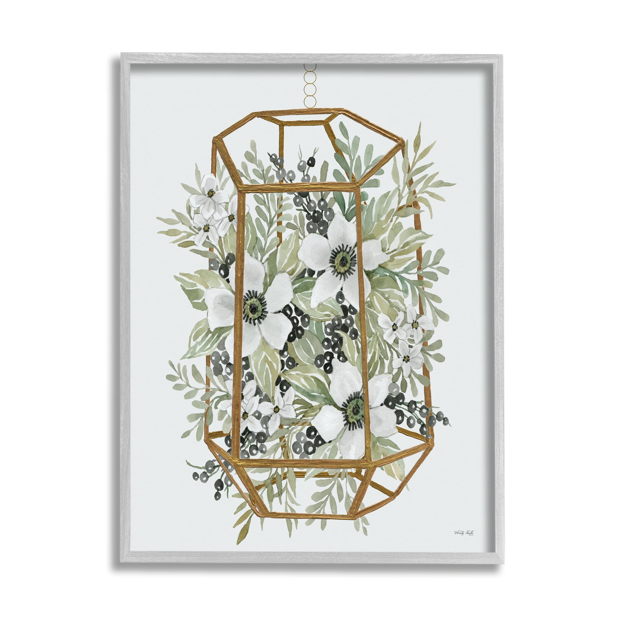 Stupell Industries White Floral Poppies Botanical Berries Modern Geometric Planter,11 x 14, Design by Cindy Jacobs