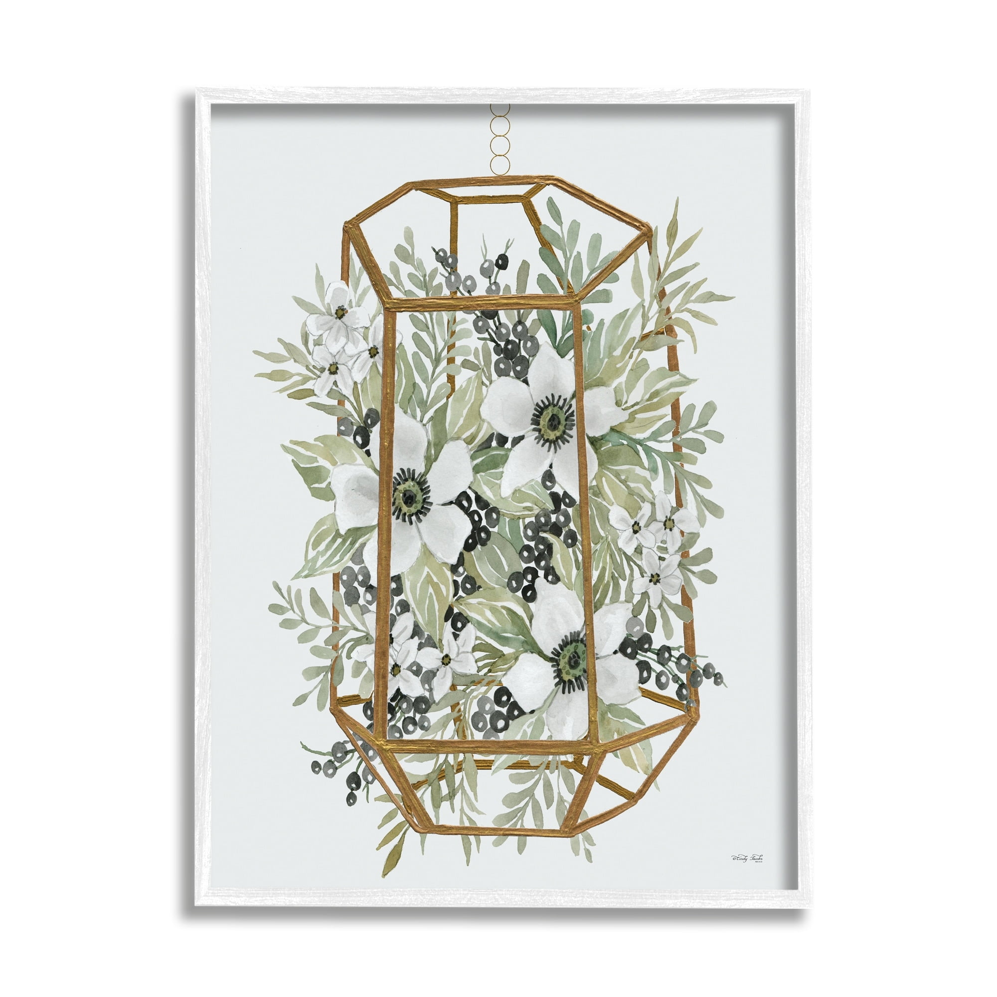 Stupell Industries White Floral Poppies Botanical Berries Modern Geometric Planter,11 x 14, Design by Cindy Jacobs