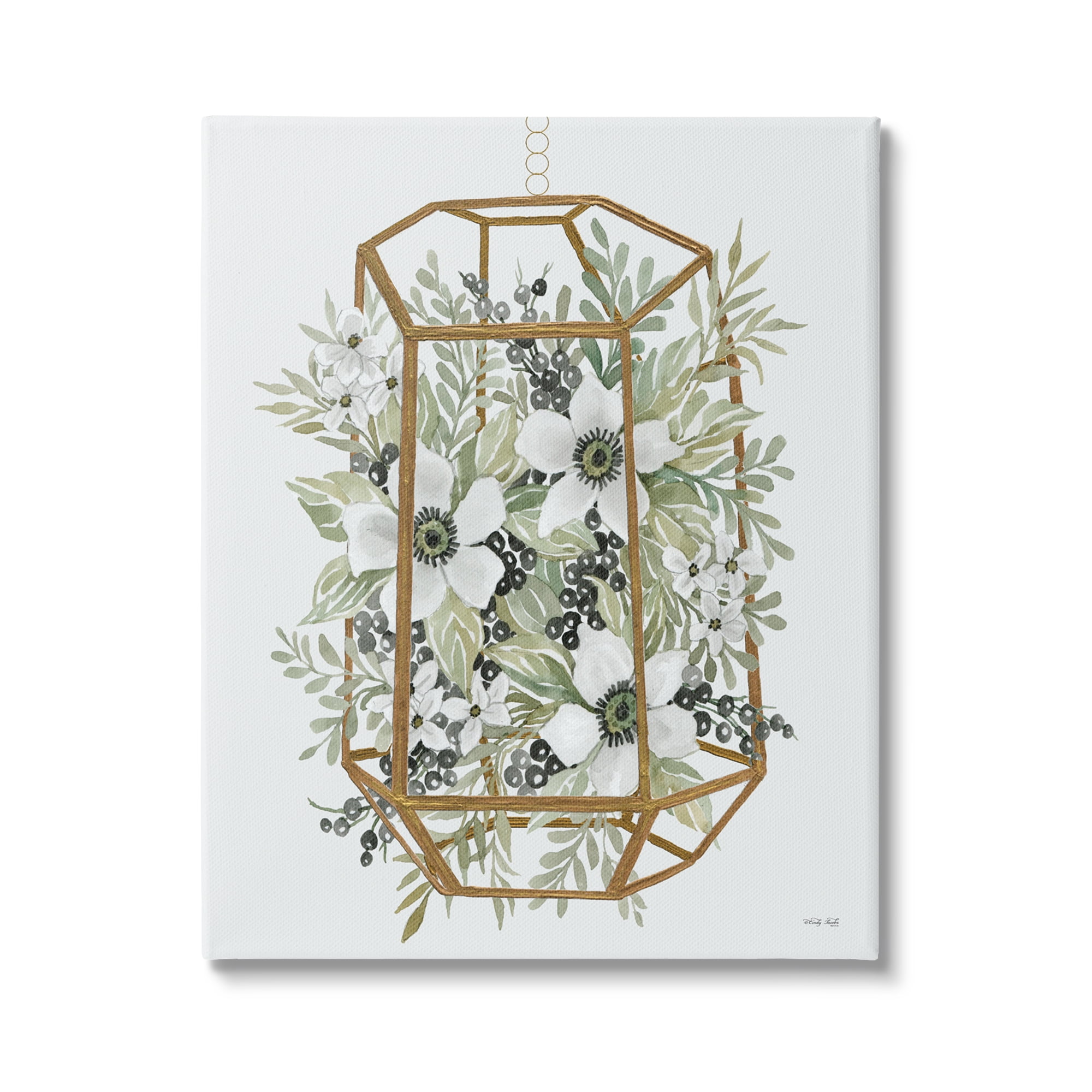 White Floral Poppies Botanical Berries Modern Geometric Planter Botanical & Floral Painting Gallery-Wrapped Canvas Print Wall Art