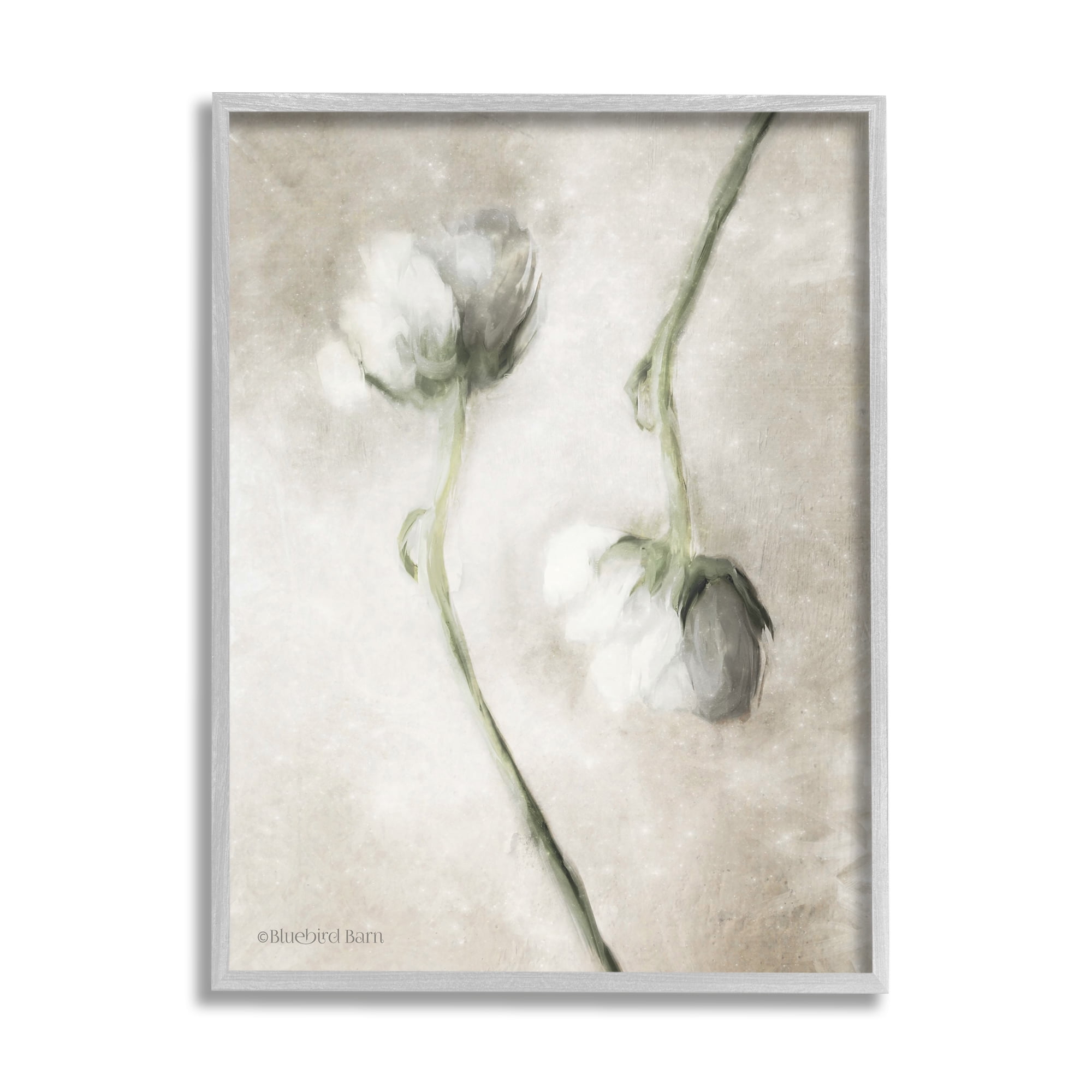 Stupell Industries White Floral Stems Botanical Vintage Rose Blossom Painting,11 x 14, Design by Bluebird Barn