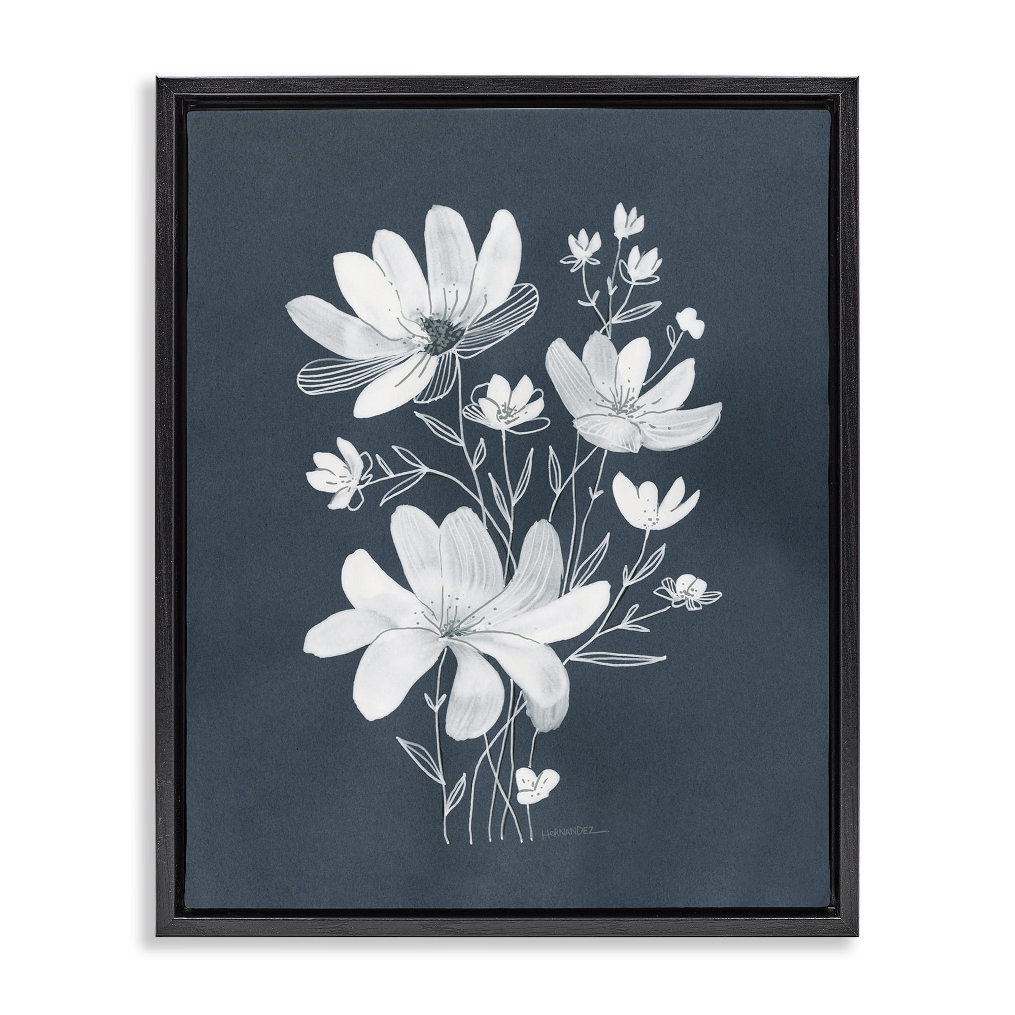 Stupell Industries White Floral with Outline Plants & Flowers Painting Black Floater Framed Canvas Art Print Wall Art, 25 x 31