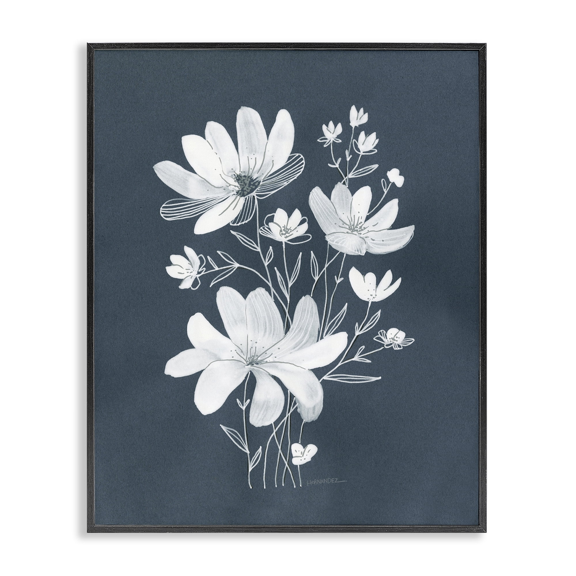 Stupell Industries White Floral with Outline Plants & Flowers Painting Black Framed Art Print Wall Art, 24 x 30