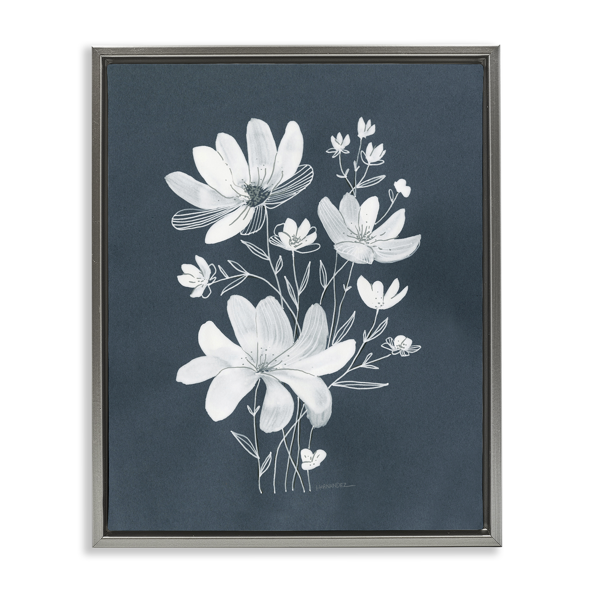 Stupell Industries White Floral with Outline Plants & Flowers Painting Gray Floater Framed Canvas Art Print Wall Art, 25 x 31