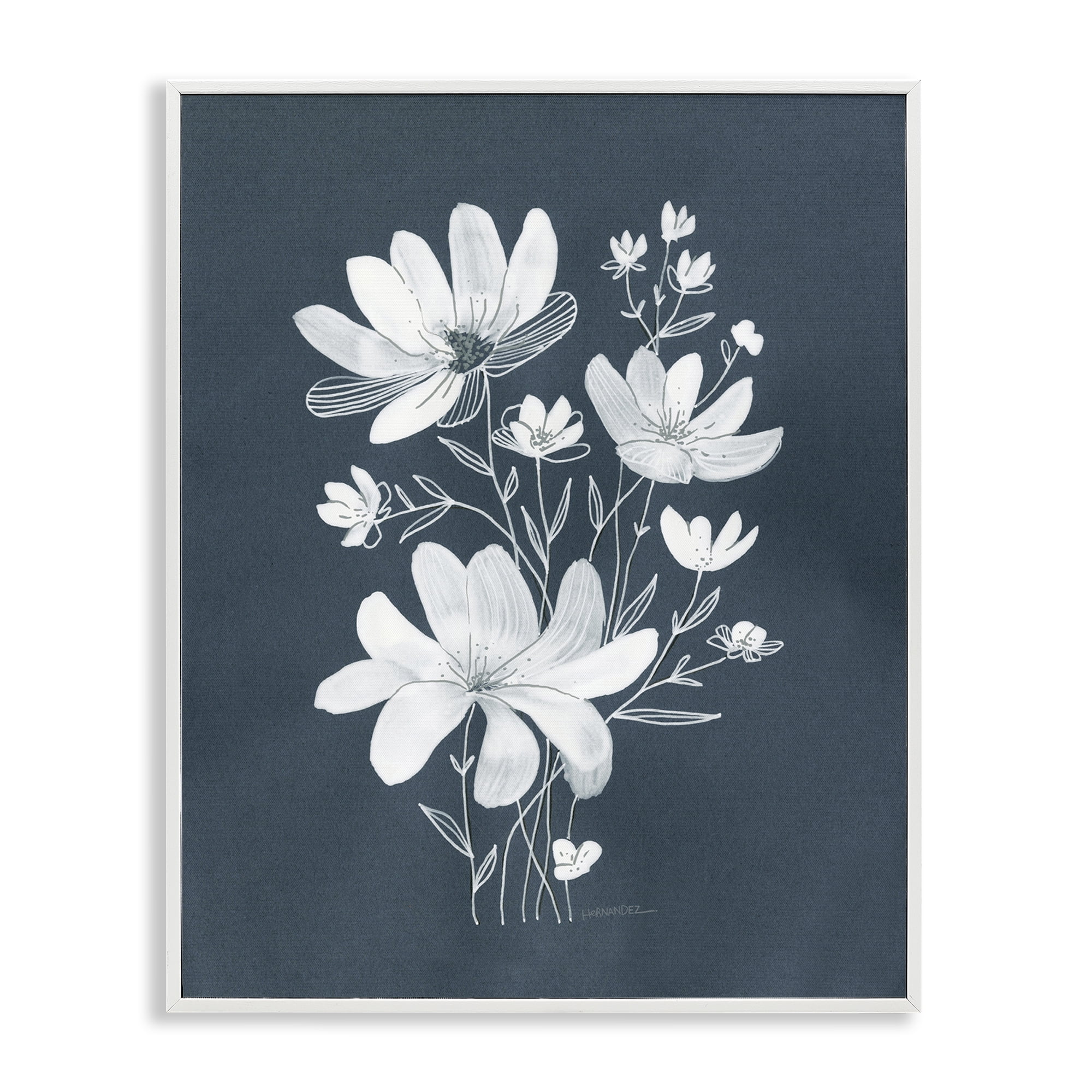 Stupell Industries White Floral with Outline Plants & Flowers Painting White Framed Art Print Wall Art, 11 x 14