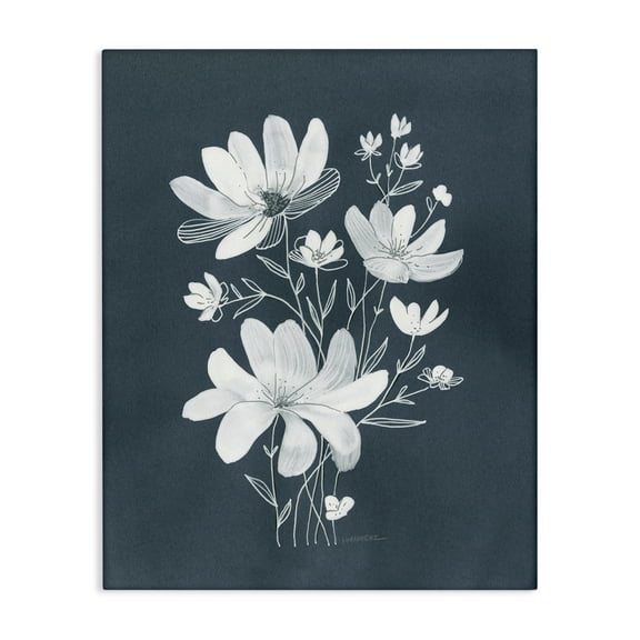 Stupell Industries White Floral with Outline Plants & Flowers Painting Wrapped Canvas Art Print Wall Art, 16 x 20