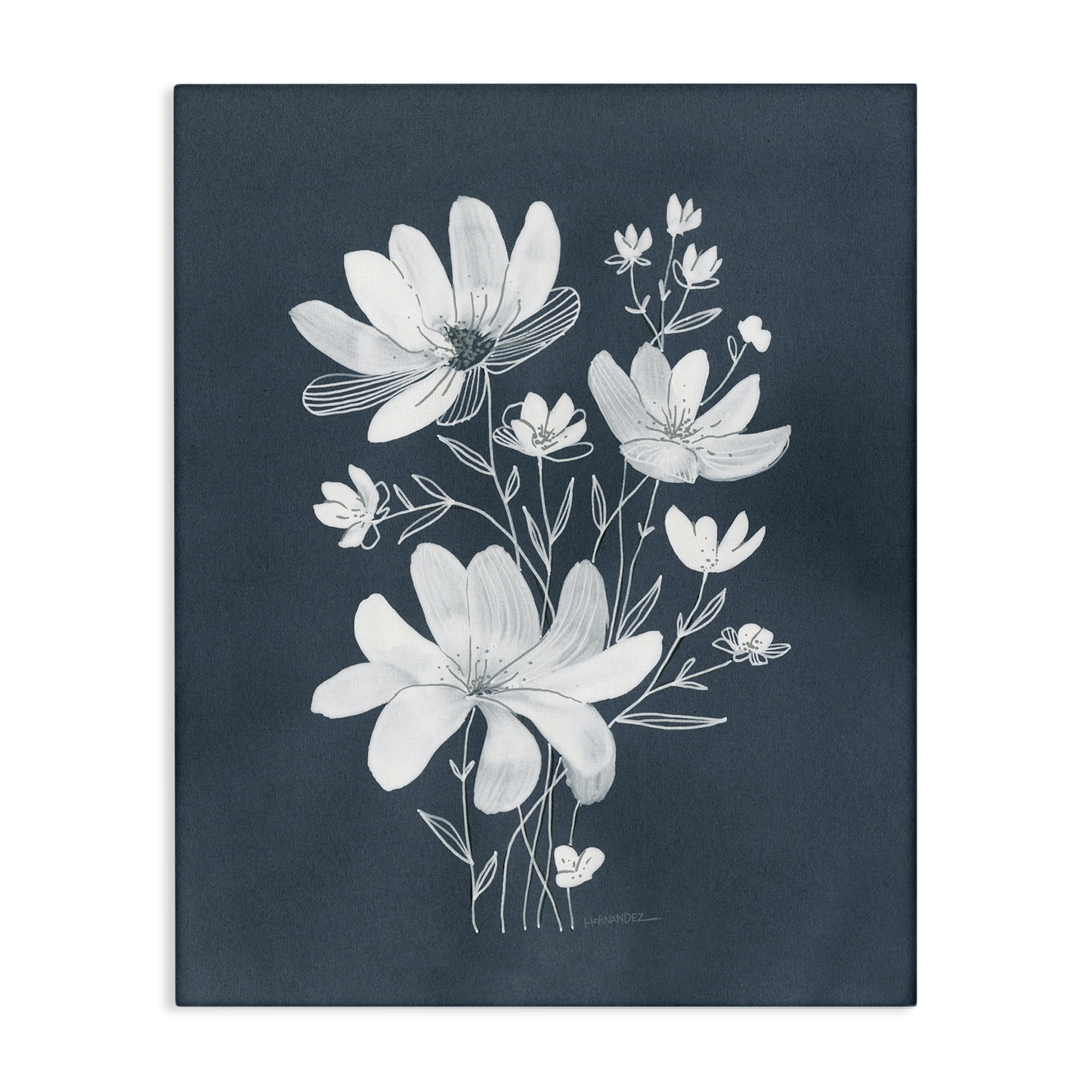 Stupell Industries White Floral with Outline Plants & Flowers Painting Wrapped Canvas Art Print Wall Art, 24 x 30