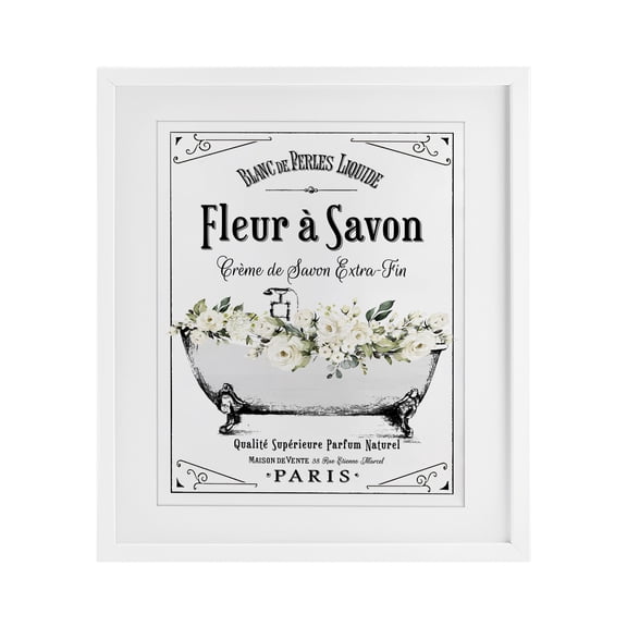 Stupell Industries White Florals French Bathtub White Framed Print Under Glass design by Lettered and Lined, 21 x 17
