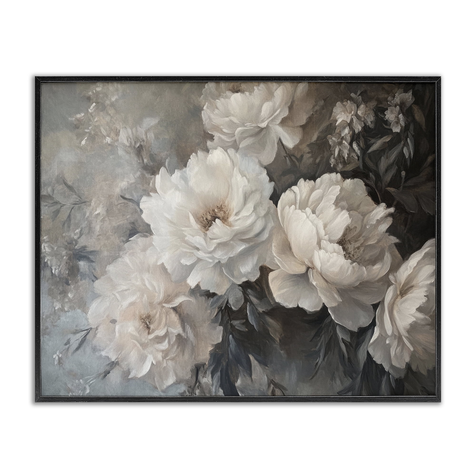 Stupell Industries White Florals Vintage Plants & Flowers Painting Black Framed Art Print Wall Art, 20 x 16