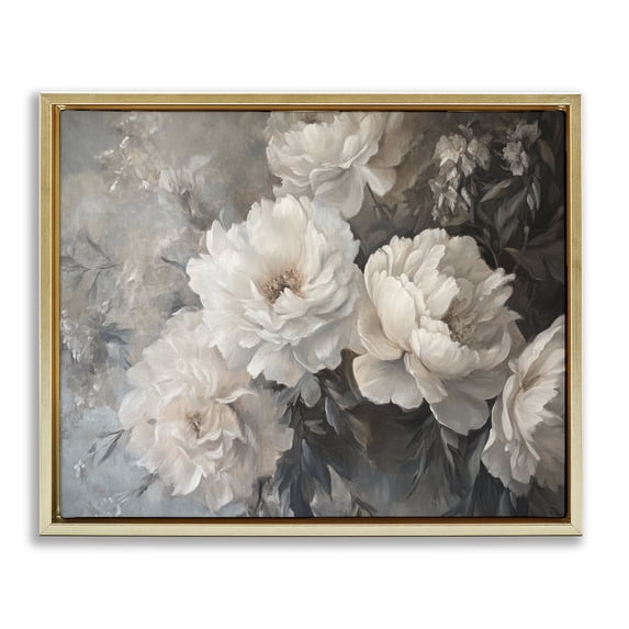 Stupell Industries Transitional White Florals Vintage Gold Floating Frame Canvas Art, 21 x 17, by Petals Prints Design